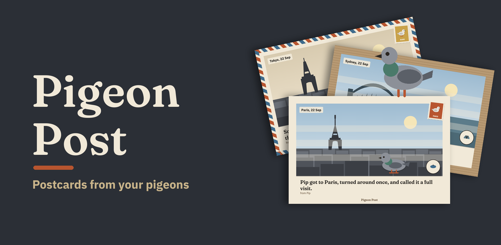 Pigeon Post: postcards from Tokyo, Sydney and Paris, with a pigeon on one of them